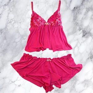 BCBGeneration Pink Co-Ord Set Lace Babydoll Top & Shorts XL